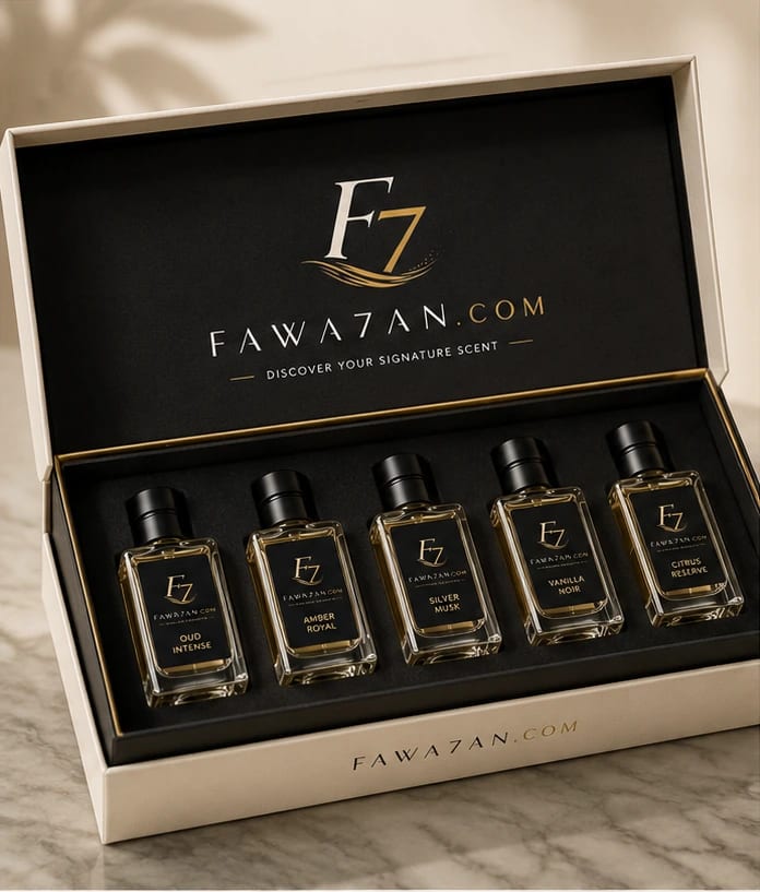 طقم هدايا فوّاحان — خمسة عطور توقيعية في علبة أنيقة